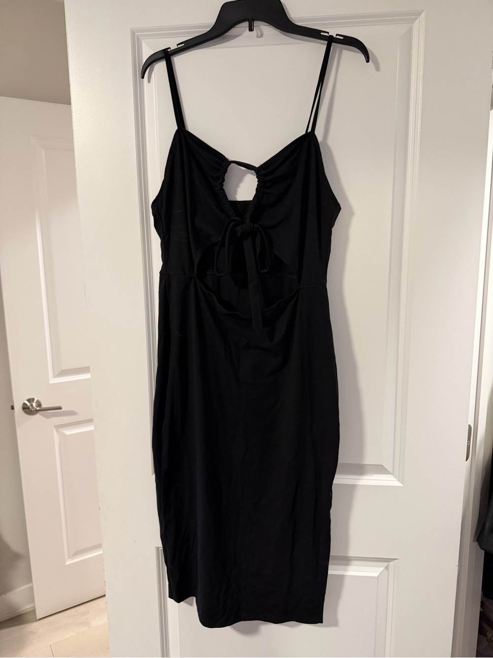 Black Midi Tie-Back Spaghetti Strap Dress